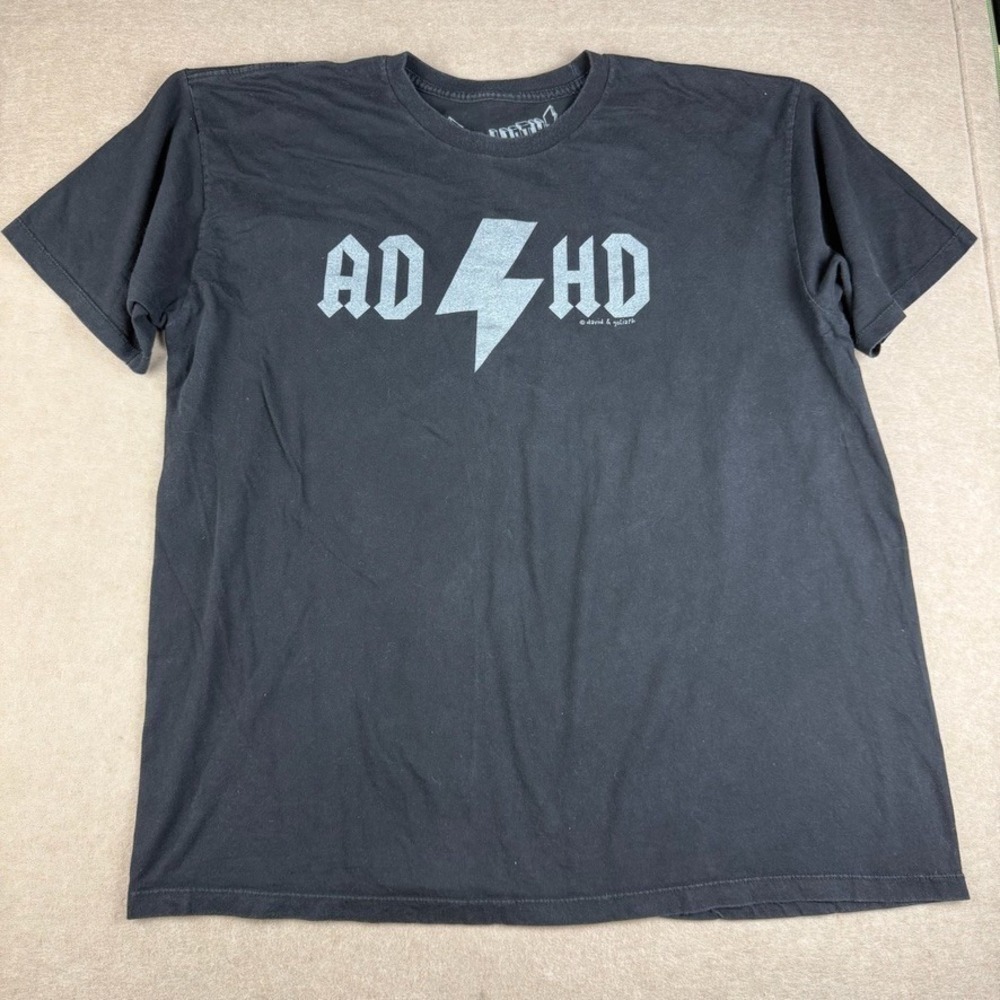 David & Goliath AD/HD Shirt‎ Mens XL Black AC/DC Parody Band Graphic Tee